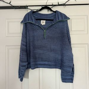 Aerie blue cropped quarter zip with green detail